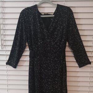 ANN TAYLOR black long sleeve print dress SZ 14